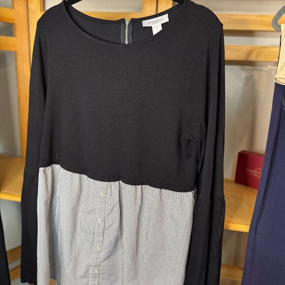 Motherhood Maternity Black & Stripe Colorblock Tunic Top | M - Picture 1 of 8